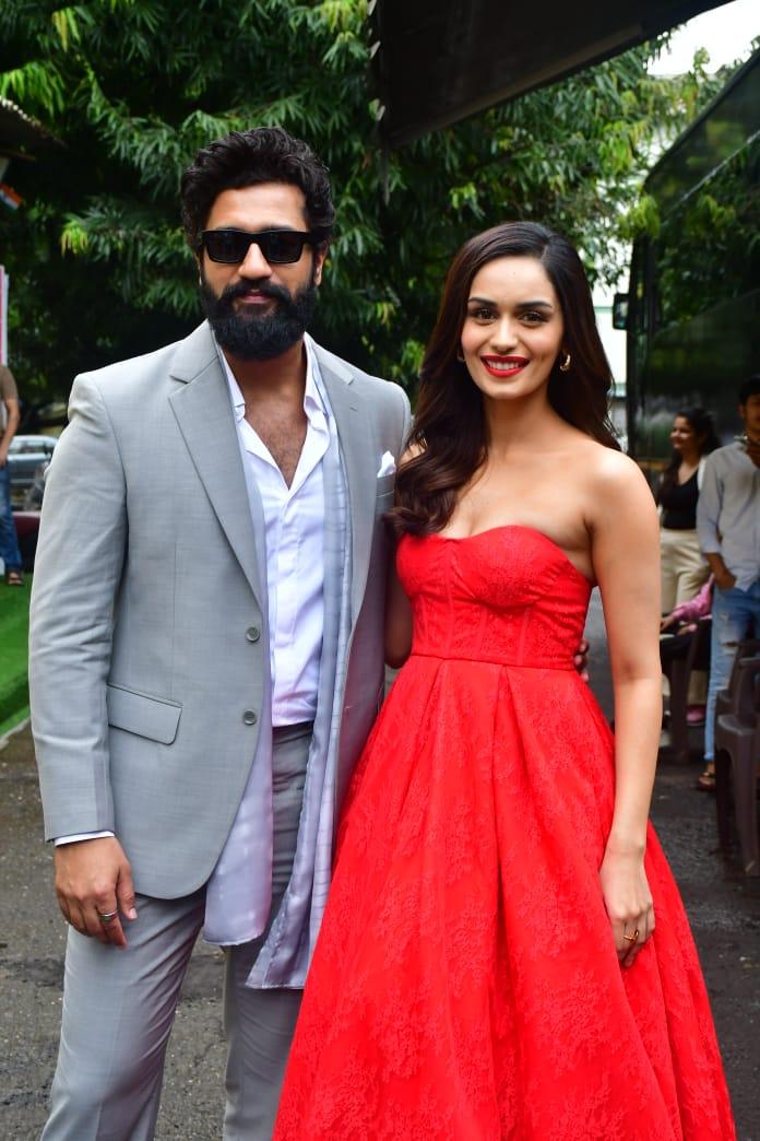 Vicky Kaushal and Manushi Chhillar were spotted promoting their upcoming film - ‘The Great Indian Family’ on KBC today.